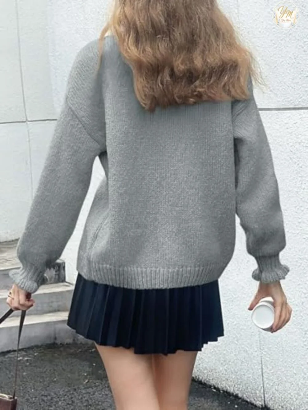 Womens Ruffle Cardigan Oversized Button Up Ribbed Knit Open Front Long Sleeve